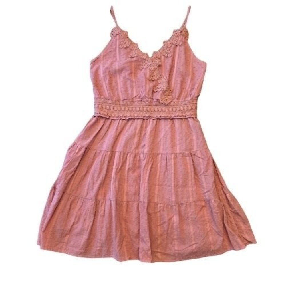 Mine Coral Lace Accent Mini Dress